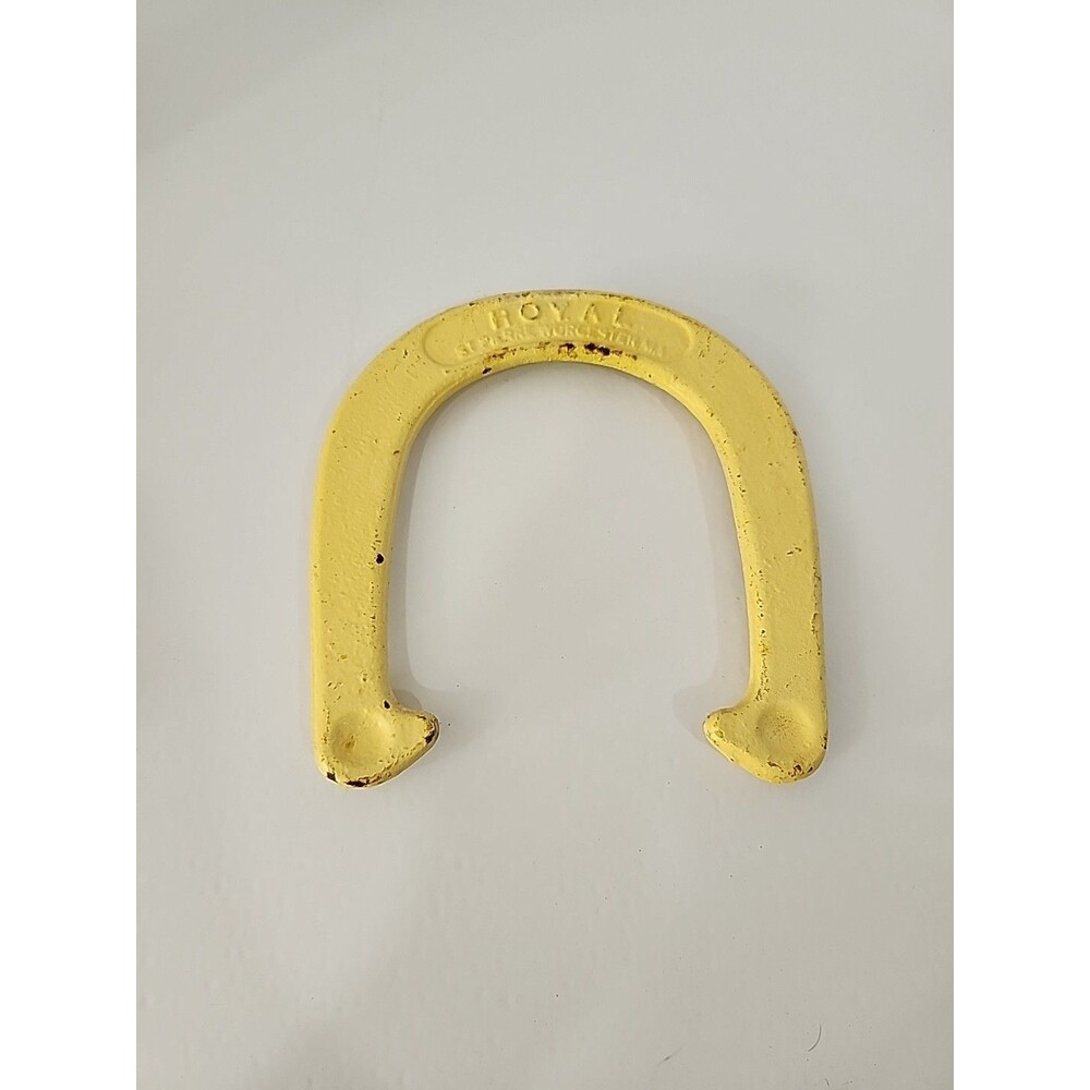 Vintage Royal Horse Shoes St Pierre Worcester MA USA Made Yellow